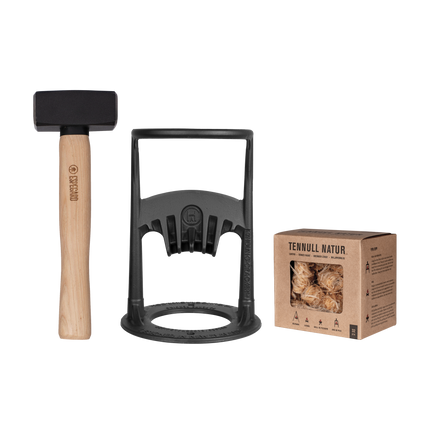 Kindling Cracker Original pakket met houtklover, stalen hamer en natuurlijke aanmaakkrullen