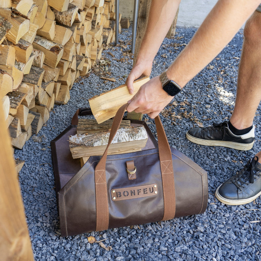 BonFeu Haardhout Tas leer bruin - Firesite
