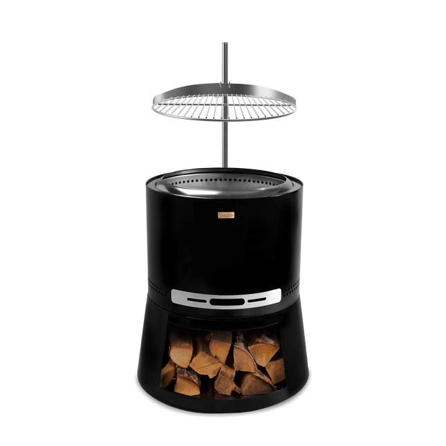 Espegard Pilar Premium II rookvrije vuurkorf met grillrooster en houtopslag in de sokkel
