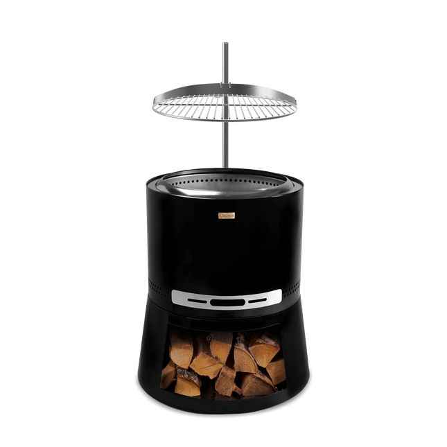 Espegard Pilar Premium II rookvrije vuurkorf met grillrooster en houtopslag in de sokkel