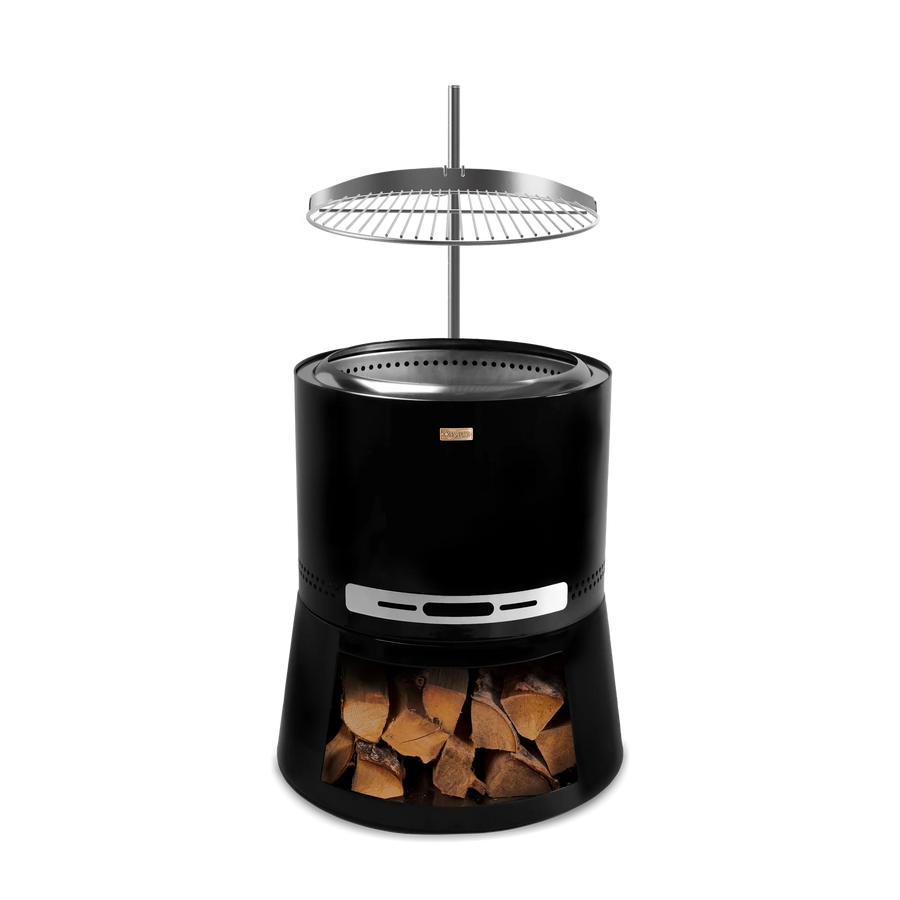 Espegard Pilar Premium II rookvrije vuurkorf met grillrooster en houtopslag in de sokkel