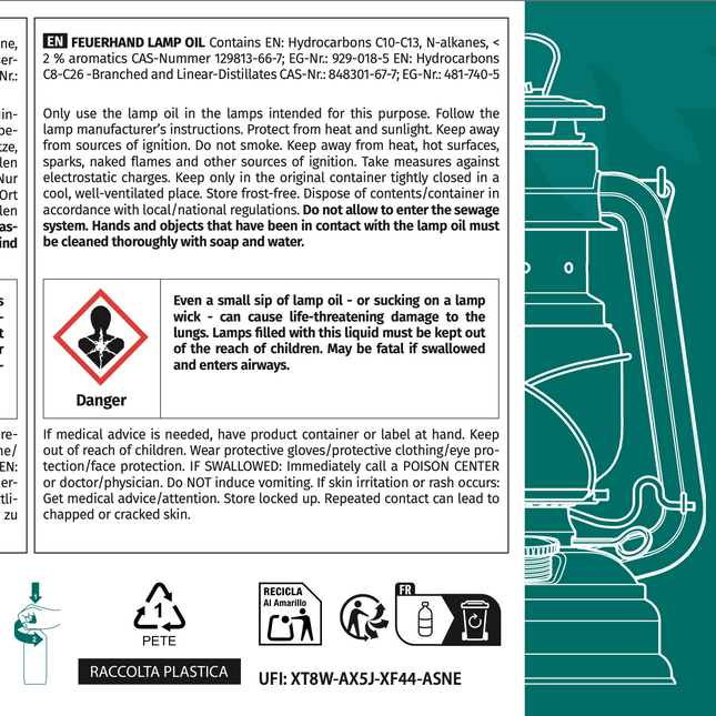 Etiket samenstelling lampolie Feuerhand