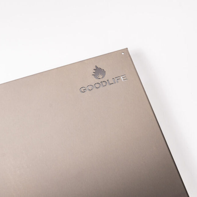 Goodlife Buitenhaard Hitteschild RVS detail logo