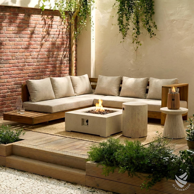 Happy Cocooning Vuurtafel Estate Travertine vierkant 88x88xH36 cm 2
