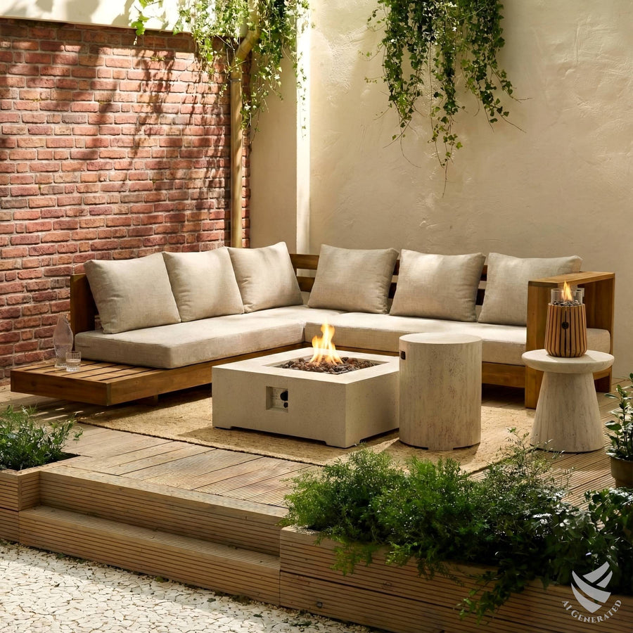 Happy Cocooning Vuurtafel Estate Travertine vierkant 88x88xH36 cm 2