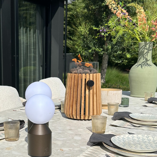 Happy Cocooning Lumi Lagune Teak Tafelbrander rond 26xH36,5 cm 2