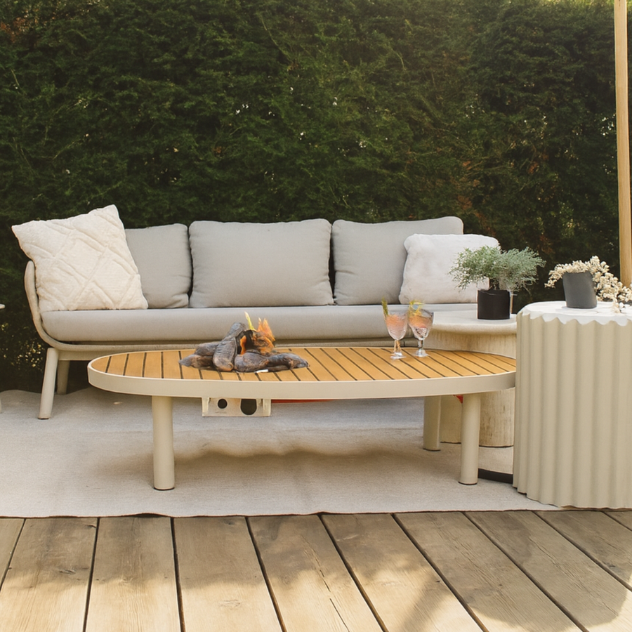 Happy Cocooning Vuurtafel Riviera Oyster Beige ovaal 140x74xH35 cm 2