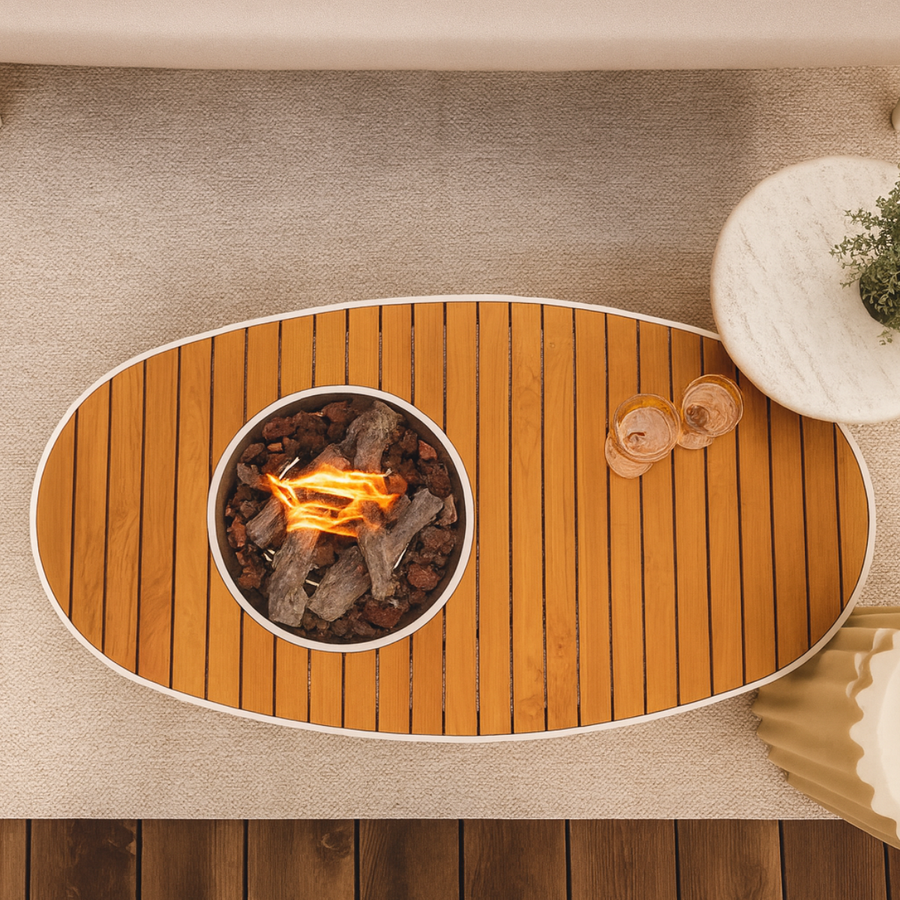 Happy Cocooning Vuurtafel Riviera Oyster Beige ovaal 140x74xH35 cm 3