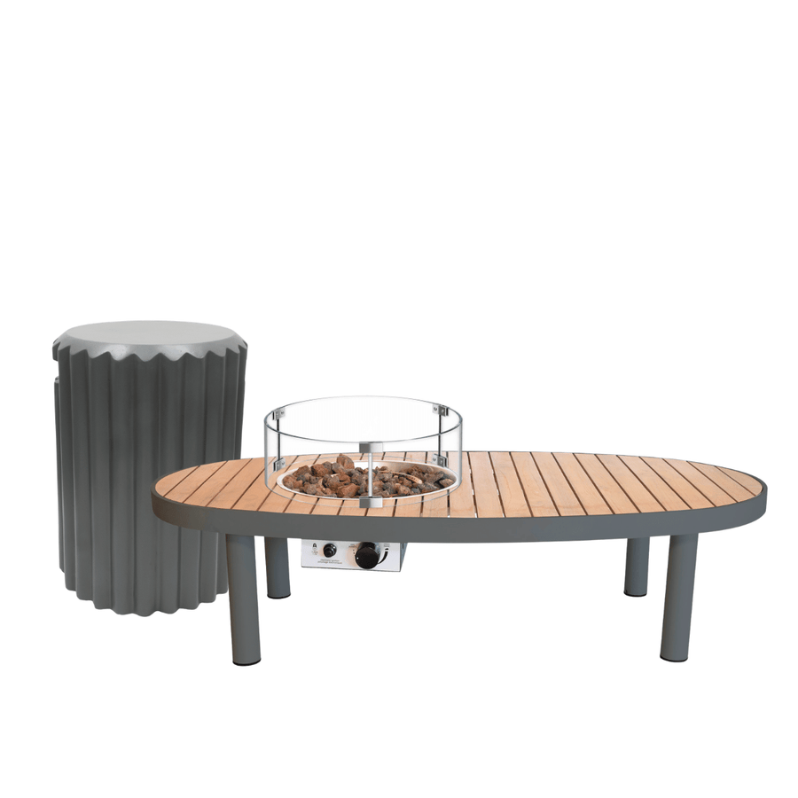 Happy Cocooning vuurtafel set Riviera 140 Smokey Anthracite met Enclosure Rib gasfles cover en glasset