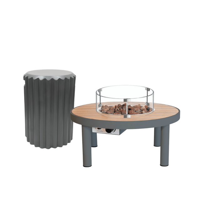 Happy Cocooning vuurtafel set Riviera 80 Smokey Anthracite met Enclosure Rib gasfles cover en glasset