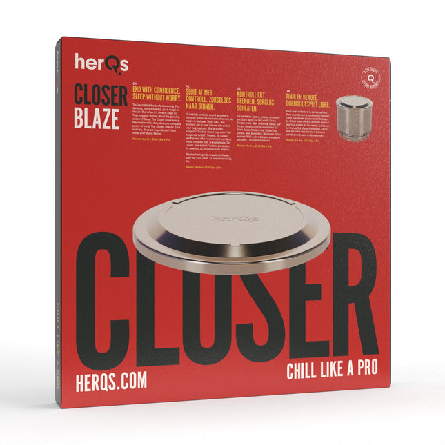 Verpakkingsdoos herQs Closer Blaze voorkant, rood met Chill Like a Pro tekst