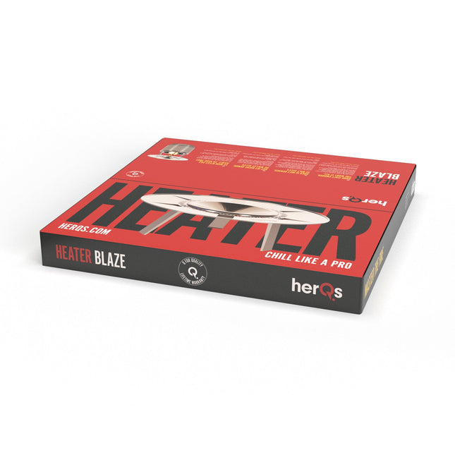 Verpakkingsdoos herQs Heater Blaze zijaanzicht liggend, herQs logo en Chill Like a Pro