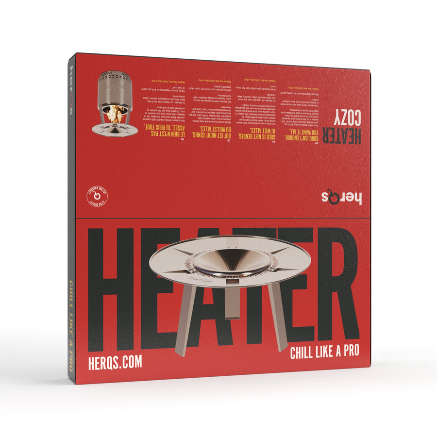 Verpakkingsdoos herQs Heater Cozy achterkant, rood met zwart