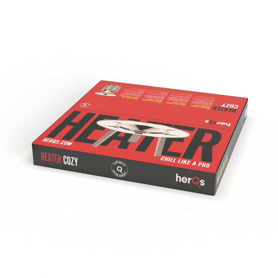 Verpakkingsdoos herQs Heater Cozy zijaanzicht liggend, herQs logo