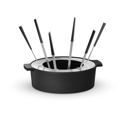 Höfats CIRCLE 35 Fondueset met gietijzeren pot, spatscherm en fonduevorken
