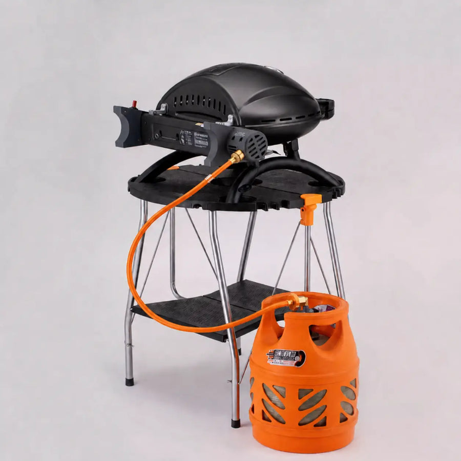 O-Grill aangesloten op een gasfles met de O-Hose gasslang