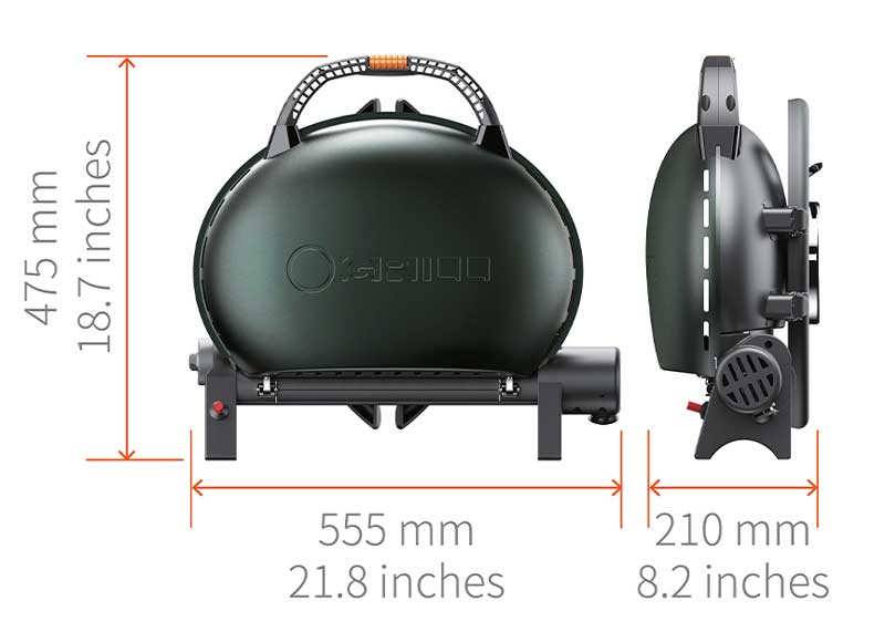 Afmetingen van de O-Grill 500 gasbarbecue