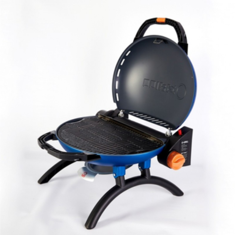 O-Grill 500 gasbarbecue blauw, schuin aanzicht