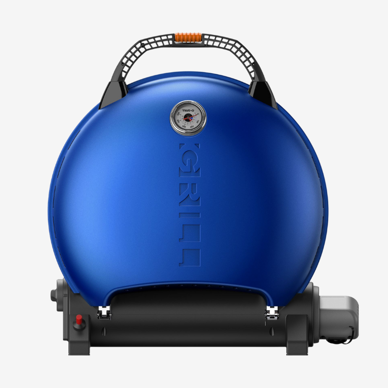 O-Grill 600 camping gasbarbecue in blauw, vooraanzicht