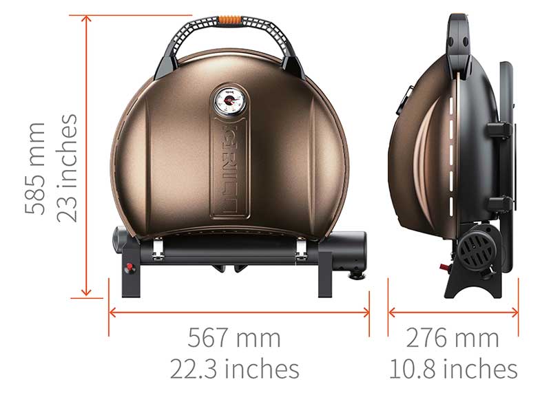 Afmetingen van de O-Grill 900 gasbarbecue