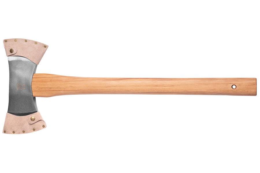 Øyo Werpbijl liggend met beide leren beschermers