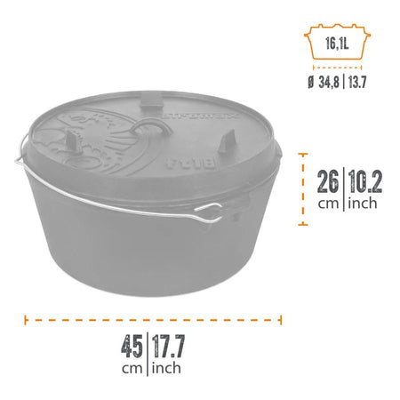 Petromax Dutch Oven FT18-t gietijzeren pan 16,1 liter - Firesite