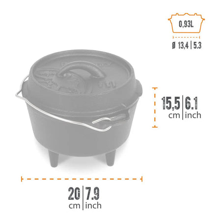 Petromax Dutch Oven FT1 gietijzeren pan met pootjes 0,93 liter - Firesite