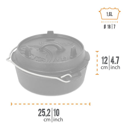 Petromax Dutch Oven FT3-t gietijzeren pan 1,6 liter - Firesite
