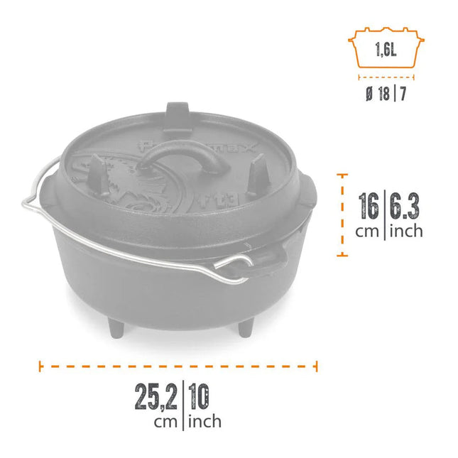Petromax Dutch Oven FT3 gietijzeren pan met pootjes 1,6 liter - Firesite