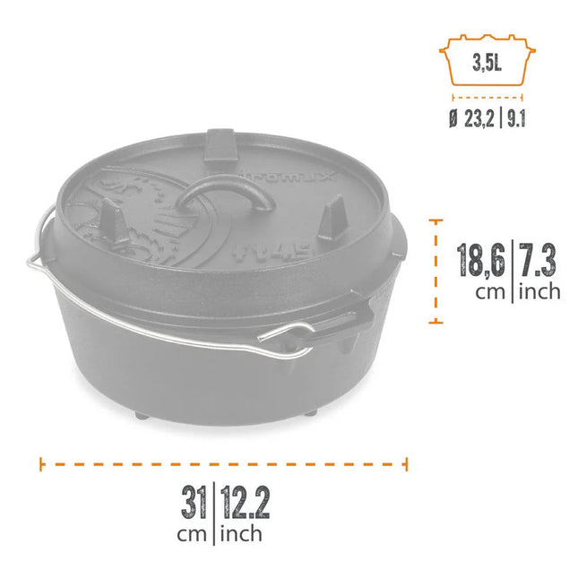 Petromax Dutch Oven FT4.5 gietijzeren pan met pootjes 3,5 liter - Firesite