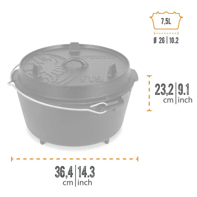 Petromax Dutch Oven FT9 gietijzeren pan met pootjes 7,5 liter