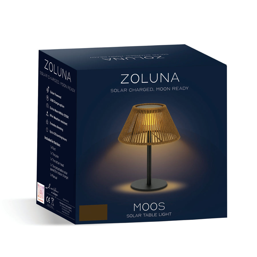 Verpakking van de ZOLUNA solar tafellamp Moos