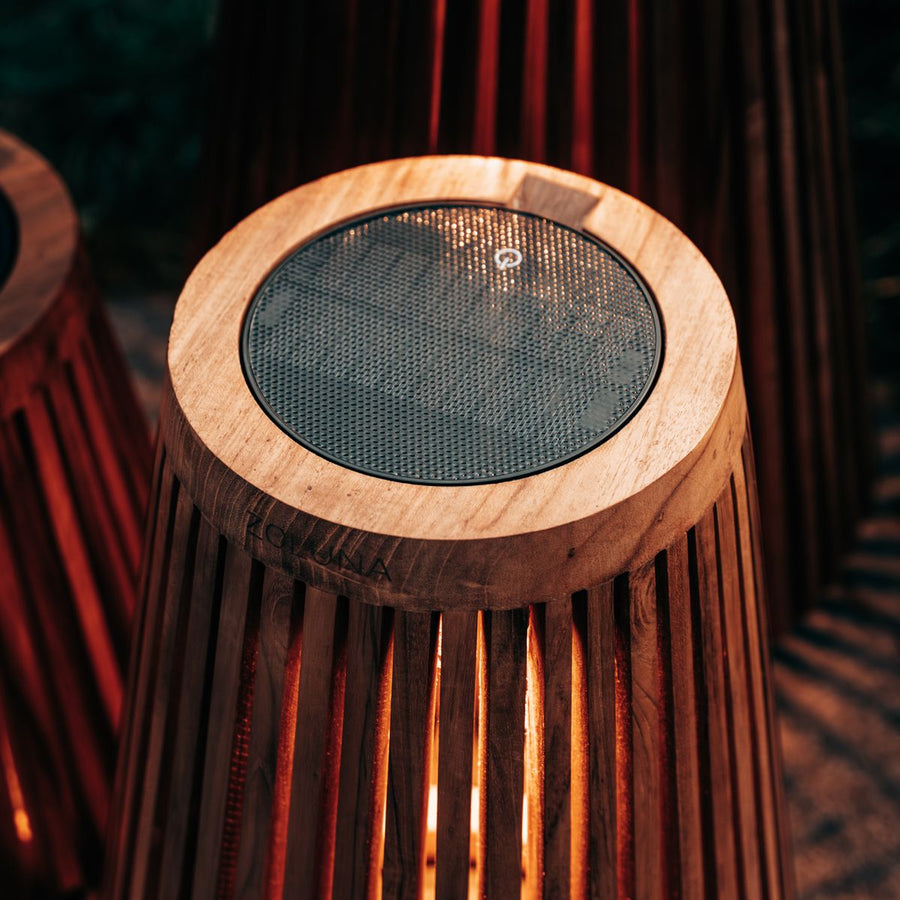 ZOLUNA solar vloerlamp Lon XL detail van het teakhout