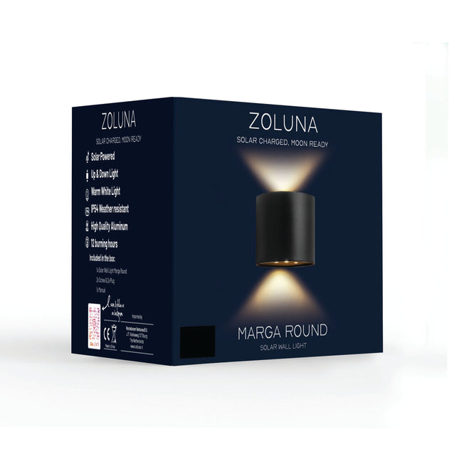 Verpakking van de ZOLUNA solar wandlamp Marga Rond