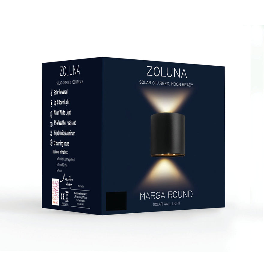 Verpakking van de ZOLUNA solar wandlamp Marga Rond