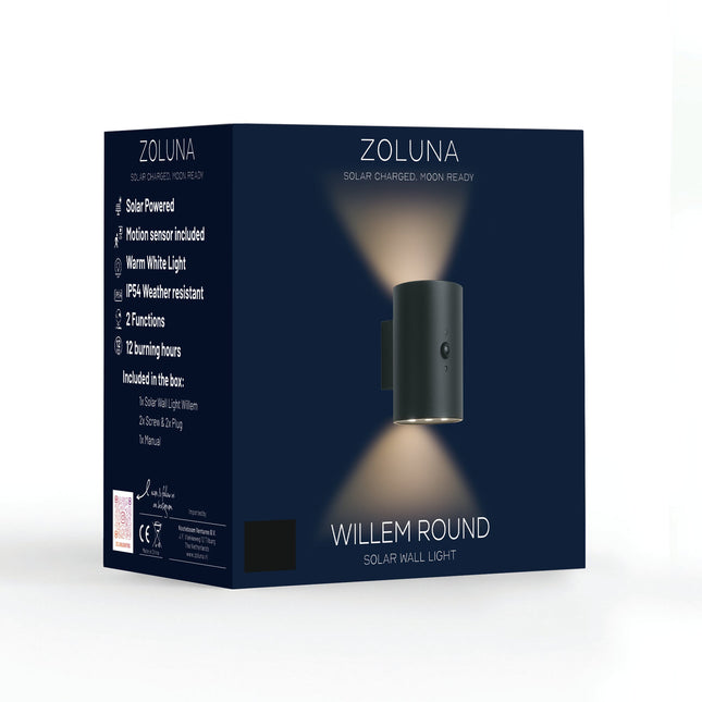 Verpakking van de ZOLUNA solar wandlamp Willem Rond