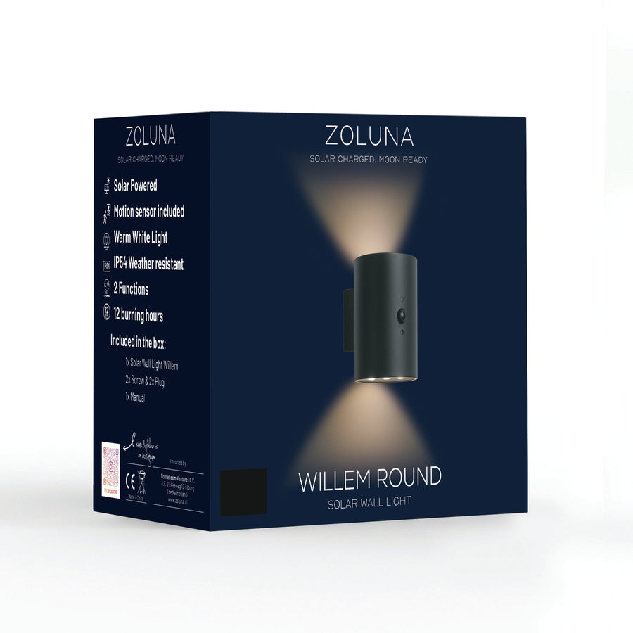 Verpakking van de ZOLUNA solar wandlamp Willem Rond