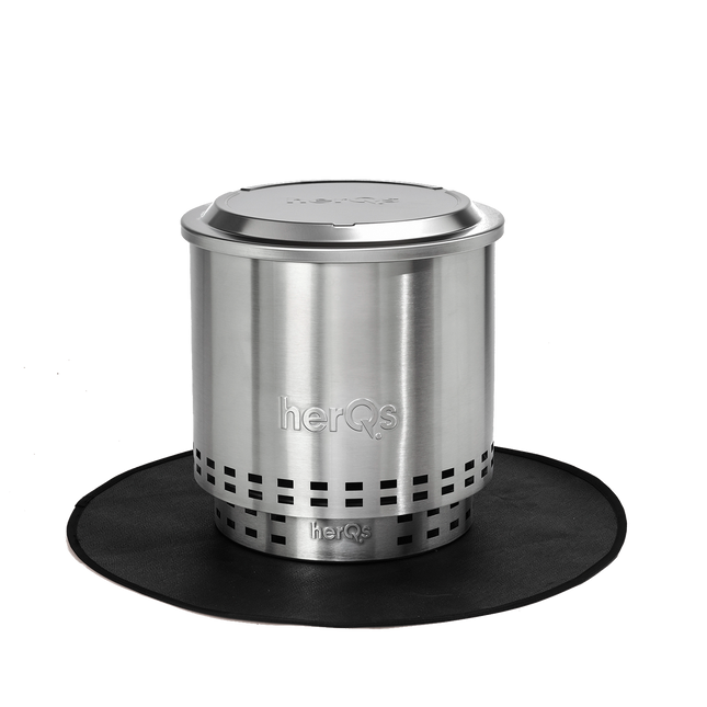 herQs Closer Cozy RVS deksel op kleine Cozy rookvrije vuurkorf met standaard, productfoto witte achtergrond